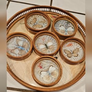 MCM butterfly coaster tray set vintage